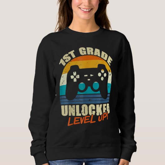 1st Grade Unlocked Level Up Gamer Back To School F スウェットシャツ (正面)