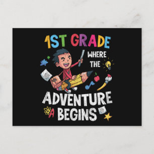 1st Grade Where Adventure Begins バックトゥスクール ポストカード