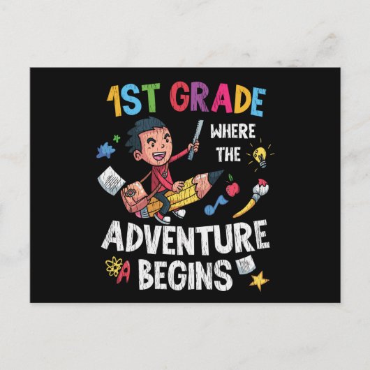 1st Grade Where Adventure Begins バックトゥスクール ポストカード (正面)
