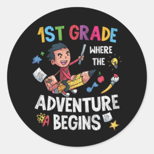 1st Grade Where Adventure Begins バックトゥスクール ラウンドシール