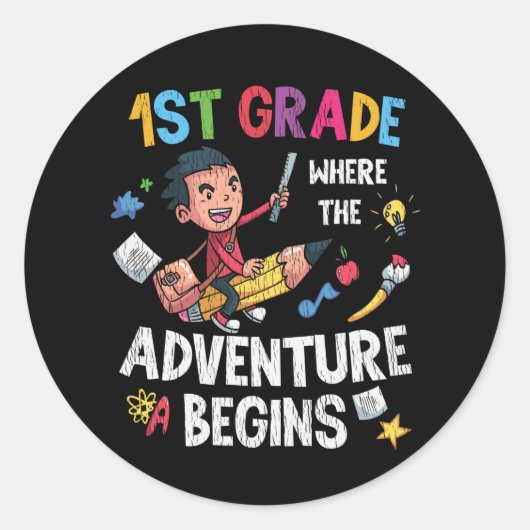 1st Grade Where Adventure Begins バックトゥスクール ラウンドシール (正面)