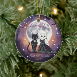 1st Halloween Engaged Cat Owl with Name セラミックオーナメント