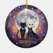 1st Halloween Engaged Cat Owl with Name セラミックオーナメント (正面)