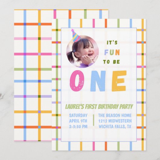 1ST- IT'S FUN TO BE ONE FIRST BIRTHDAY INVITATION  招待状 (正面/裏面)