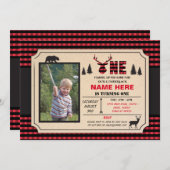 1st Lumberjack 1誕生日招待状チェック招待状 招待状 (正面/裏面)