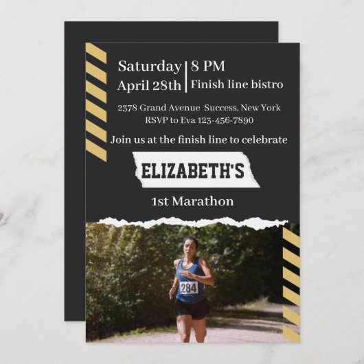 1st Marathon Runner First Running Sport 26 2 Party 招待状 (正面/裏面)