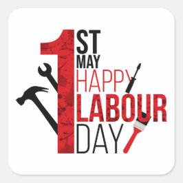 1st May Happy Labour Day スクエアシール