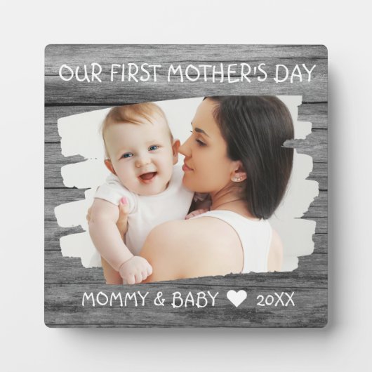 1st Mothers Day Momベビーフォトキープサケグレイ フォトプラーク (正面)