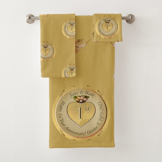 1st or 50th Wedding Anniversary Golden Ochre Towel バスタオルセット (インサイチュ)