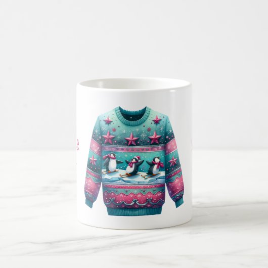 1st Place Winner Ugly Sweater Contest Pink Teal コーヒーマグカップ (中央)