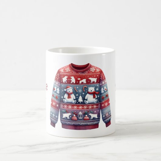 1st Place Winner Ugly Sweater Contest Red Blue コーヒーマグカップ (中央)