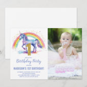 1st Rainbow Unicorn誕生日招待状写真 招待状 (正面/裏面)