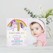 1st Rainbow Unicorn誕生日招待状写真 招待状 (スタンド正面)