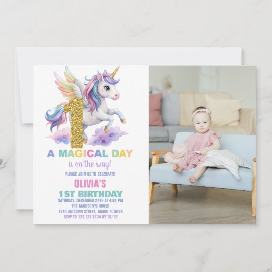1st Rainbow Unicorn誕生日招待状w photo 招待状 (正面)