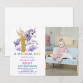 1st Rainbow Unicorn誕生日招待状w photo 招待状 (正面/裏面)