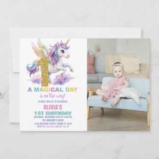 1st Rainbow Unicorn誕生日招待状w photo 招待状