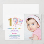 1st Rainbow Unicorn誕生日招待状w photo 招待状 (正面/裏面)