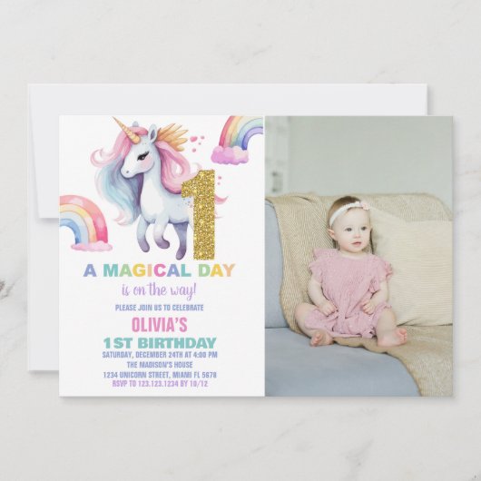 1st Rainbow Unicorn誕生日招待状w photo 招待状 (正面)