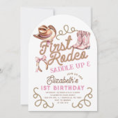 1st Rodeo バースデー ピンク ガールズ ファーストバースデー 招待状 (正面)