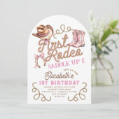 1st Rodeo Birthday Pink Girls First Birthday 招待状 (スタンド正面)