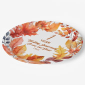 1st Wedding Anniversary Fall Floral  ペーパープレート (アングル)