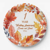 1st Wedding Anniversary Fall Floral  ペーパープレート (正面)