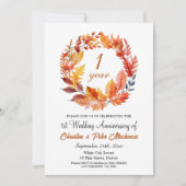 1st Wedding Anniversary Fall Floral Garland 招待状 (正面)