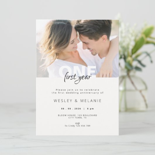 1st Wedding Anniversary - First Year with Photo 招待状 (スタンド正面)