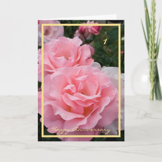 1st Wedding Anniversary Wishes Elegant Pink Roses カード (正面)