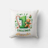 1st Xmas Candy Cane Gingerbread Photo  クッション (正面)