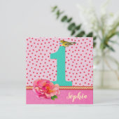 1steバースデーカードピンク – ヴィンテージボヘミアンフラワー カード (スタンド正面)