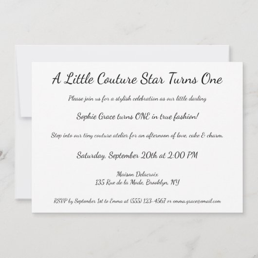 1thバースデーアトリエブラック&ホワイトスタイル 招待状 (裏面)