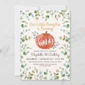 1thバースデーウォーターカラーパンプキン&ユーカリプタス 招待状 (正面)