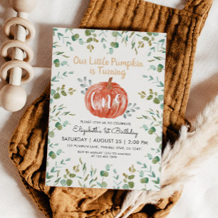 1thバースデーウォーターカラーパンプキン&ユーカリプタス 招待状