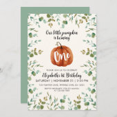 1thバースデーウォーターカラーパンプキン&ユーカリプタス 招待状 (正面/裏面)