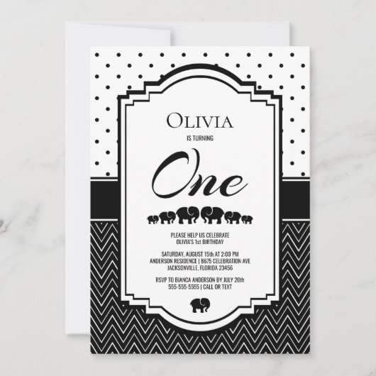 1thバースデーエレファントパーティー 招待状 (正面)