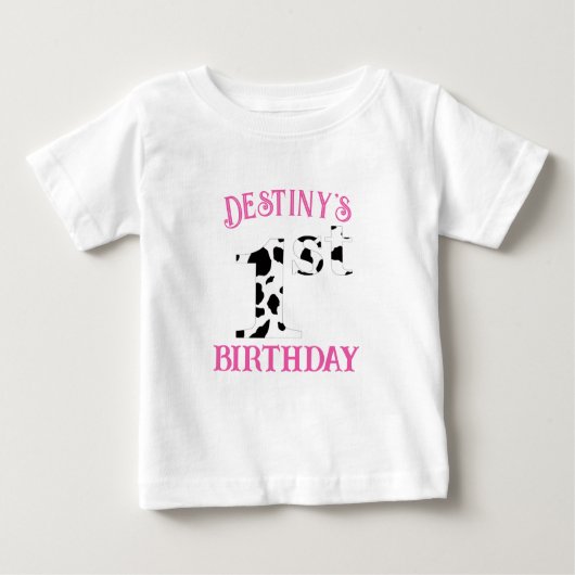 1thバースデーカウズプリントピンク文字 ベビーTシャツ (正面)