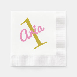 1thバースデーカクテルナプキンピンク金ゴールドホワイト 縁ありカクテルナプキン