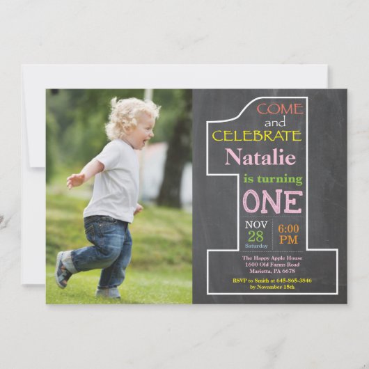 1thバースデーガールシャルボードフォト招待状 招待状 (正面)