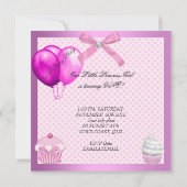 1thバースデーガールピンクカップケーズホワイトパールベビー 招待状 (裏面)