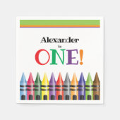 1thバースデーキッズクレヨングリーンオレンジブルーパーティー スタンダードカクテルナプキン (正面)