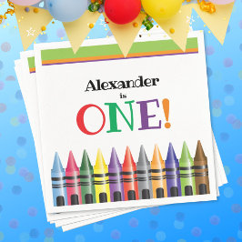 1thバースデーキッズクレヨングリーンオレンジブルーパーティー スタンダードカクテルナプキン