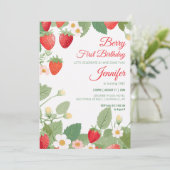 1thバースデーストロベリーテーマベリーファースト誕生日 招待状 (スタンド正面)