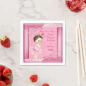 1thバースデーツチュキュートブルネットプリンセスレースフェイク スタンダードカクテルナプキン (インサイチュ)