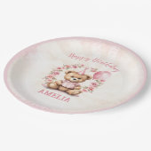 1thバースデーテディベアピンクローズ紙プレート ペーパープレート (アングル)