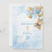 1thバースデーテディベア誕生日招待状 招待状 (正面)