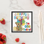 1thバースデーテディベア誕生日紙ナプキンス スタンダードカクテルナプキン (インサイチュ)