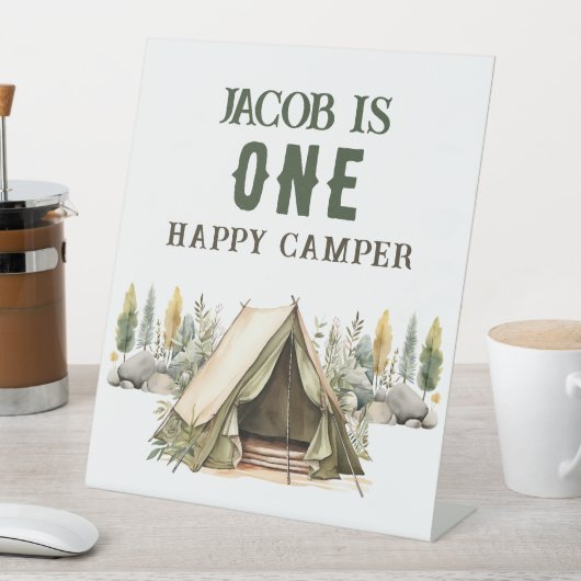 1thバースデーハッピーキャンパー子供の誕生日パーティー 台座サイン (インサイチュ)