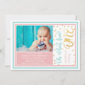 1thバースデーパステル&ゴールドフォイル紙吹雪写真 招待状 (正面)