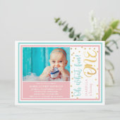 1thバースデーパステル&ゴールドフォイル紙吹雪写真 招待状 (スタンド正面)